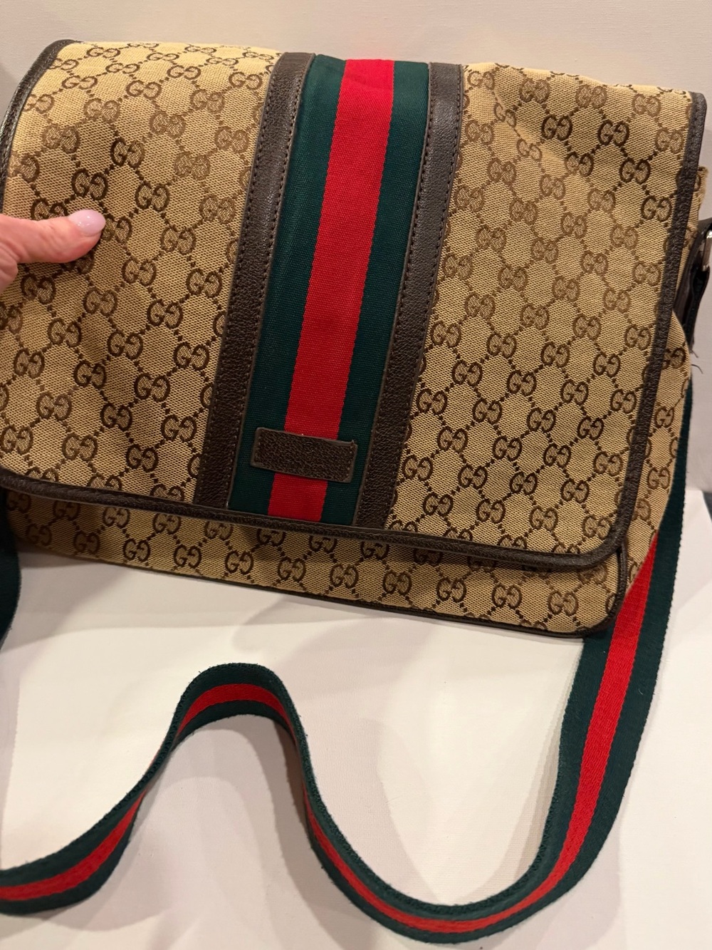 Gucci like Beige GG Canvas Messenger Bag with Red & Green Stripe - Picture 2 of 12